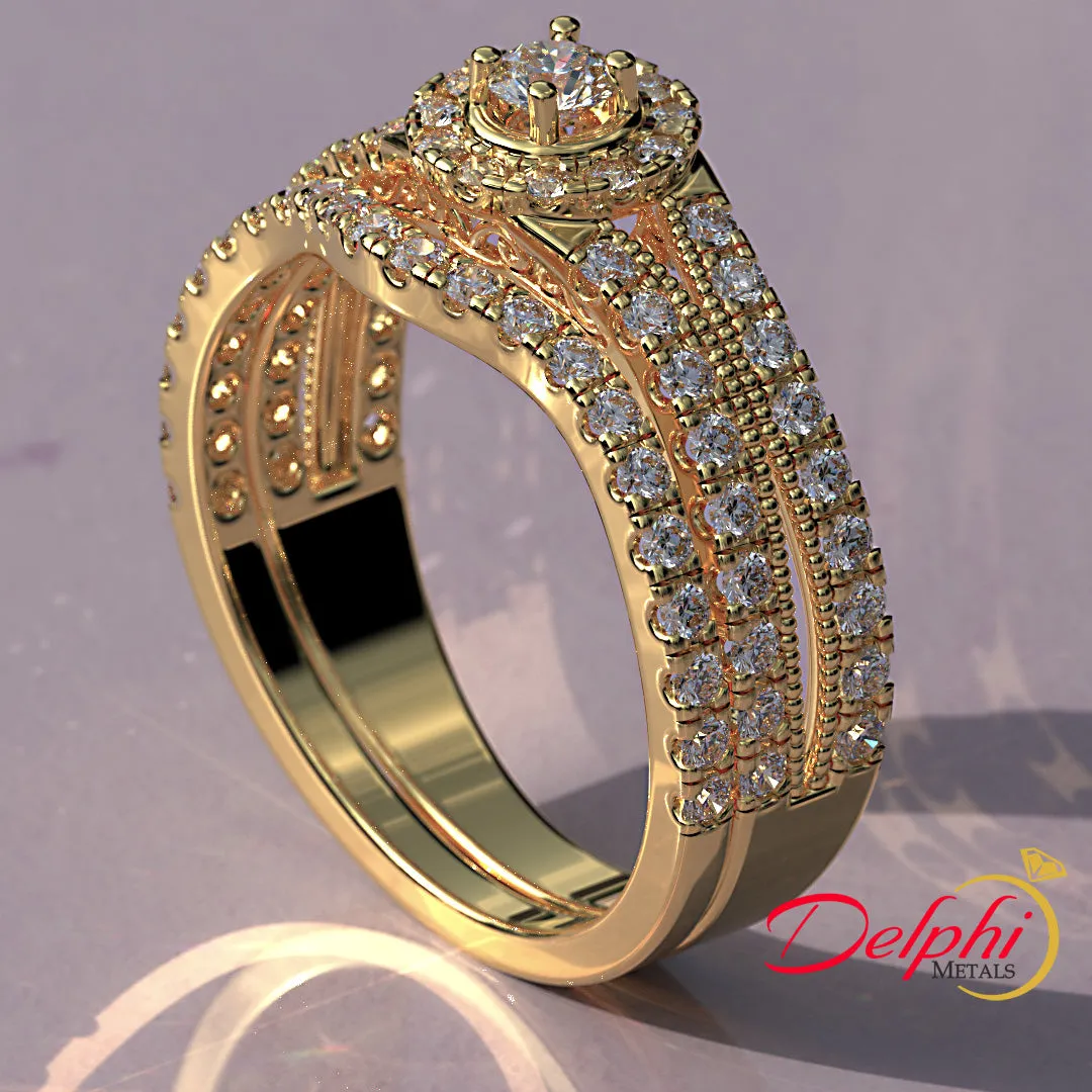 0.8ct Brilliant Diamond Gold Halo Bridal Set - 04US50