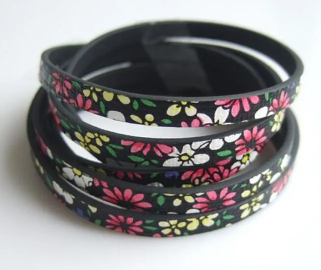 1 Meter Chinoiserie Flat Flower PU Leather Cord For Bracelet Necklace Anklet Making Rope DIY Fashion Jewelry Findings 5*2mm