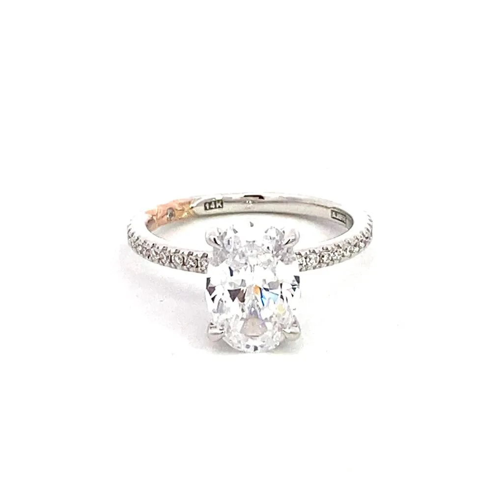 14K White And Rose Classic Oval Natural Diamonds Engagement Ring