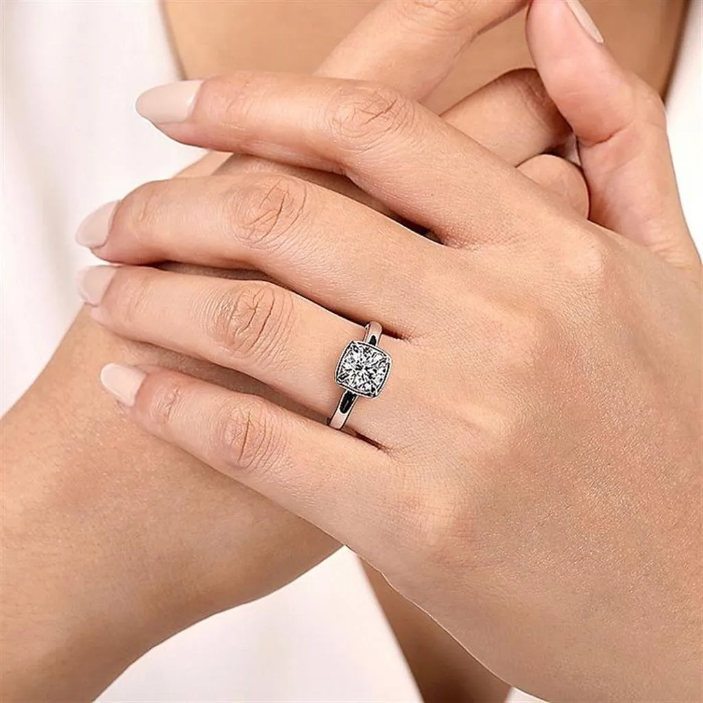 14K White Gold 'Deedie' Round Diamond Hidden Halo Engagement Ring