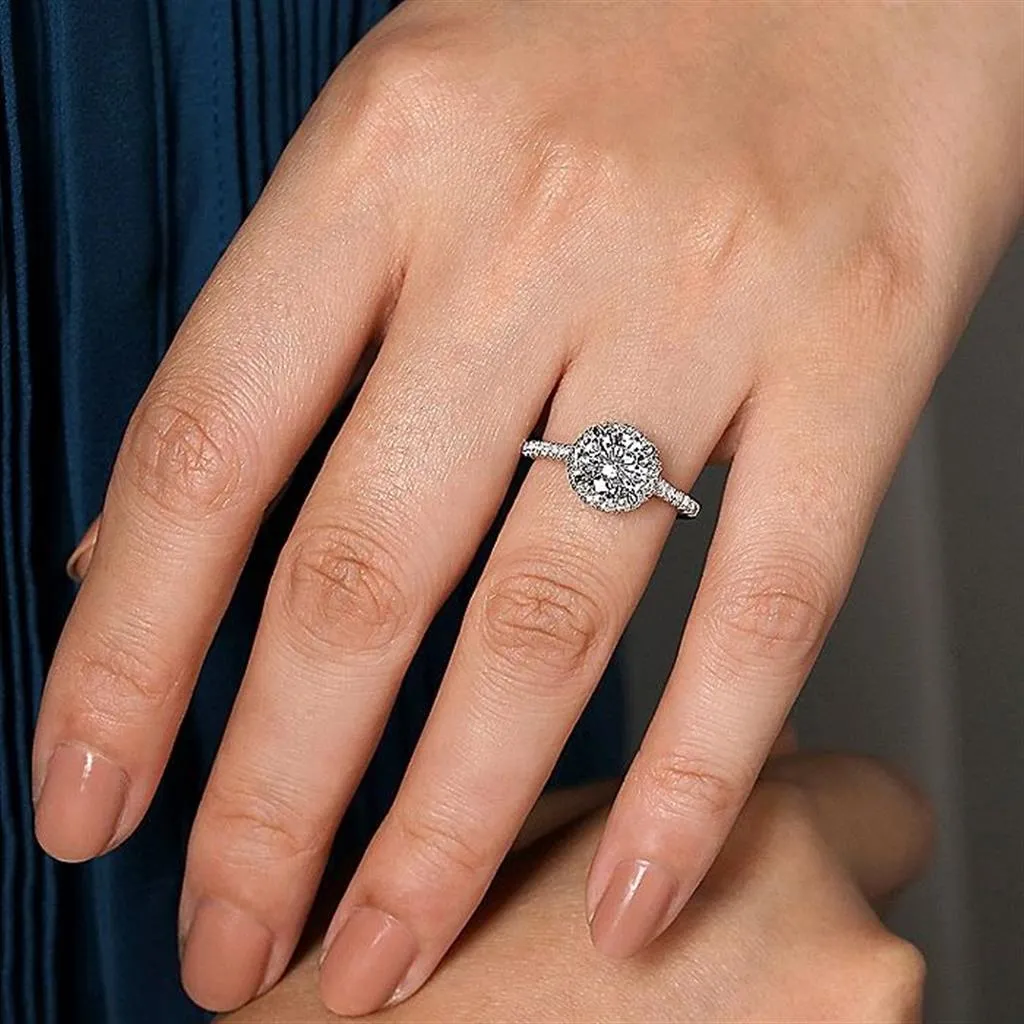 14K White Gold 'Nicia' Halo Round Diamond Engagement Ring