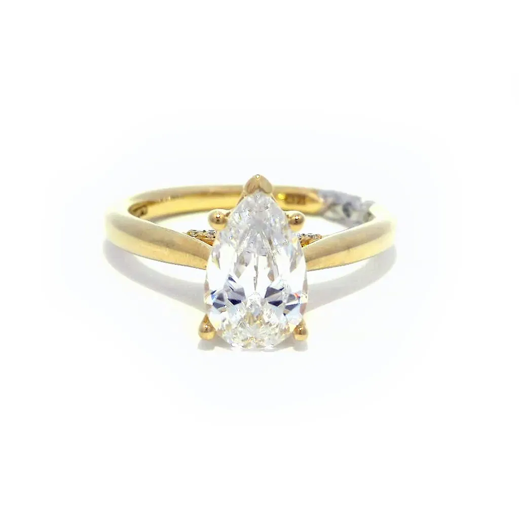 14K Yellow And White Gold Solitaire Diamond Engagement Ring With Peek-A-Boo Diamonds