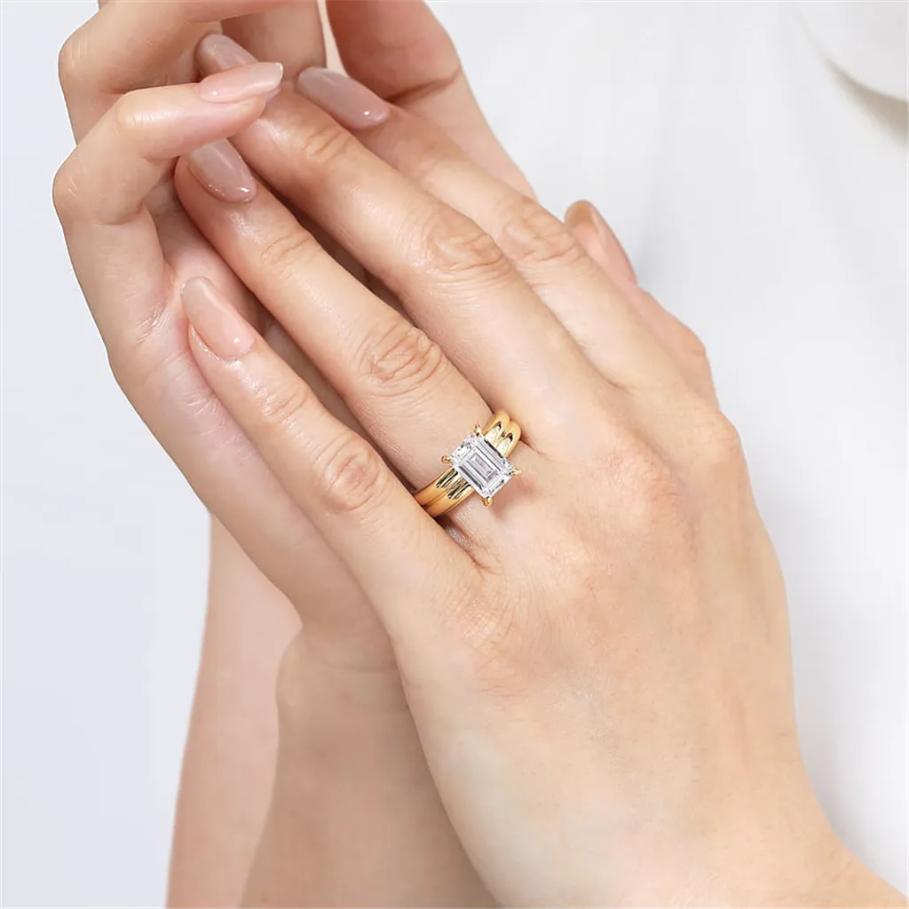 14K Yellow Gold 'Robin' Wide Band Emerald Cut Natural Diamonds Natural Diamonds Engagement Ring