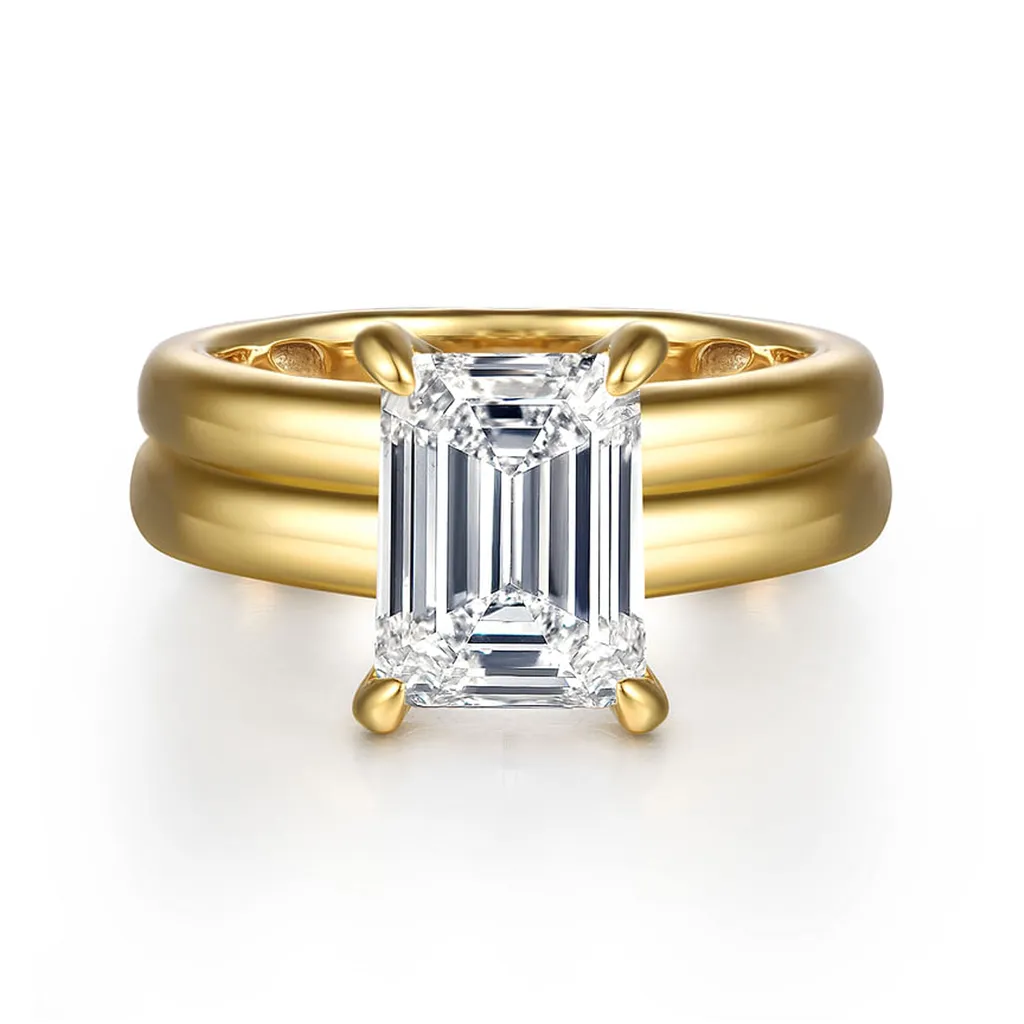 14K Yellow Gold 'Robin' Wide Band Emerald Cut Natural Diamonds Natural Diamonds Engagement Ring