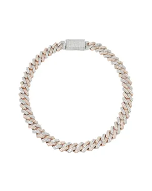 14mm Prong Pav 18K Rose Gold & Rhodium coated Silver Necklace w. Moissanite