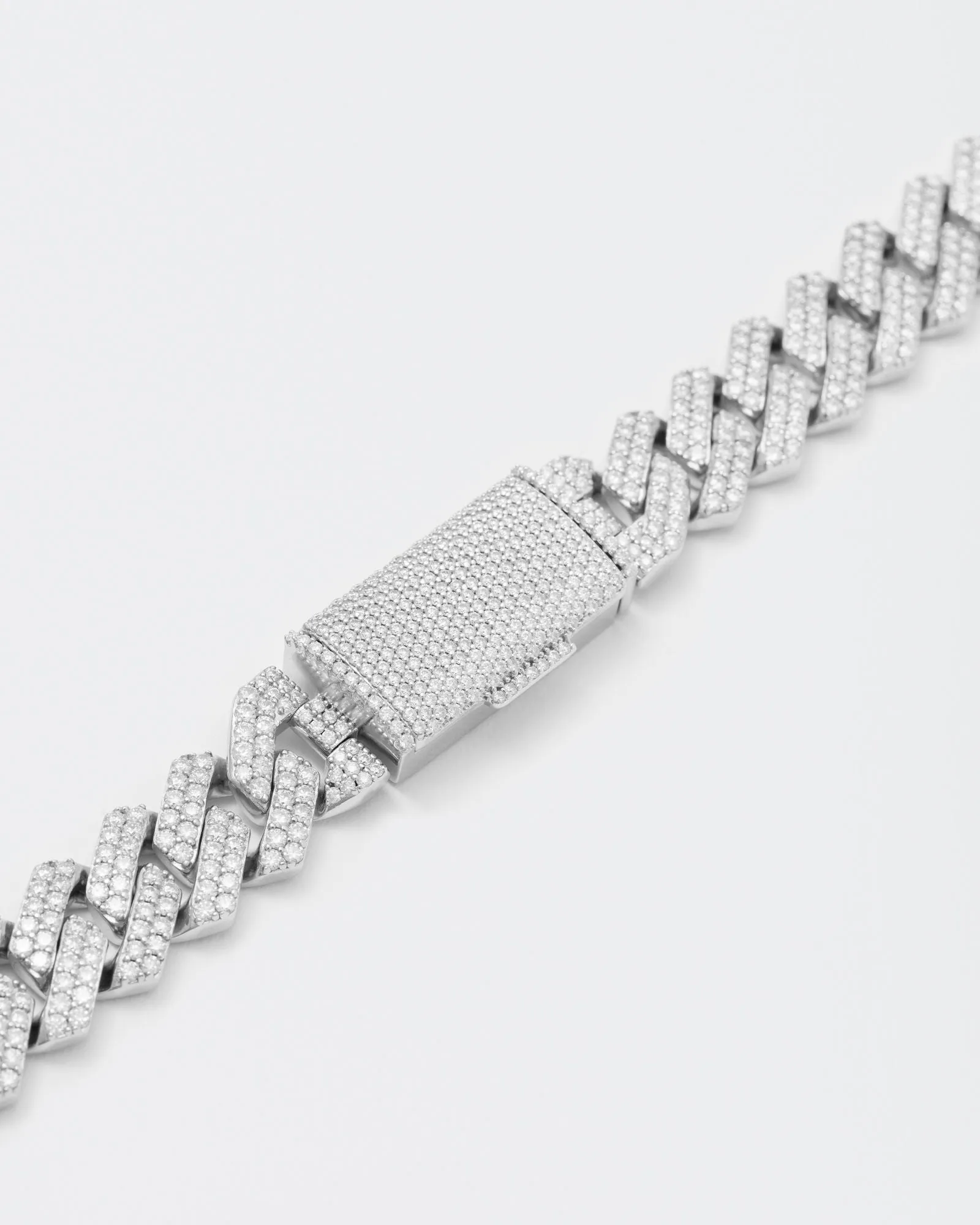 14mm Prong Pav?? Rhodium coated Silver Necklace w. Moissanite