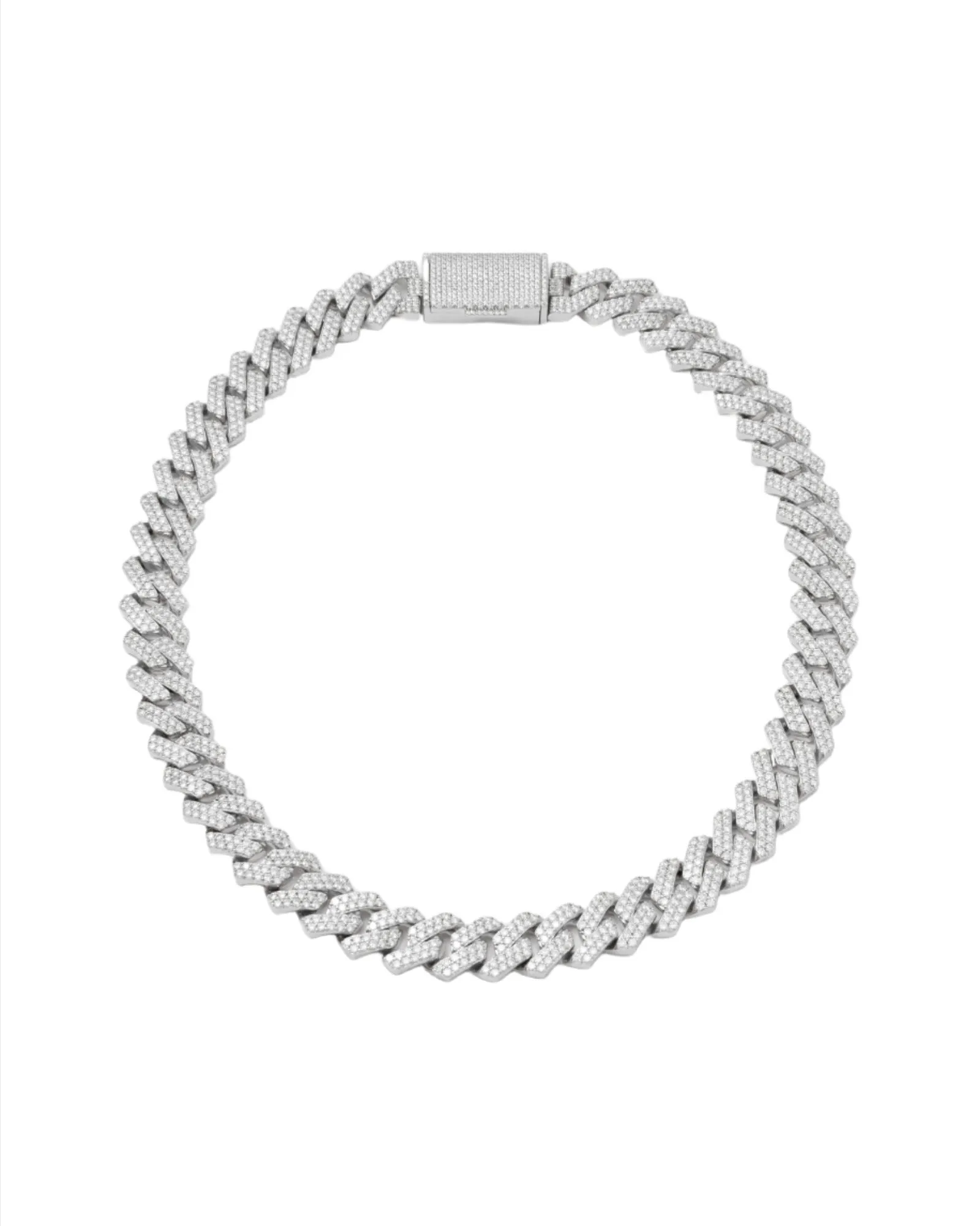 14mm Prong Pav?? Rhodium coated Silver Necklace w. Moissanite