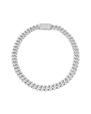 14mm Prong Pav?? Rhodium coated Silver Necklace w. Moissanite