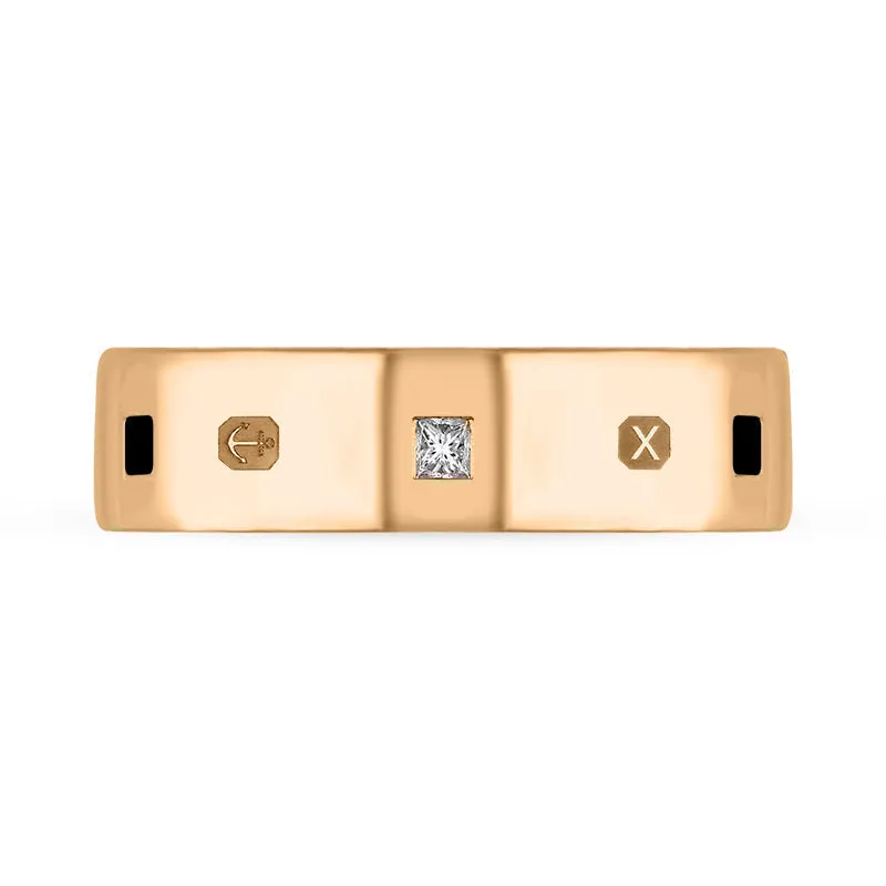 18ct Rose Gold Whitby Jet 0.18ct Diamond Queen's Jubilee Hallmark Princess Cut 6mm Ring D