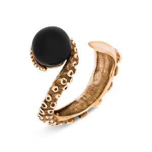 18ct Rose Gold Whitby Jet Bead Swirl Tentacle Ring