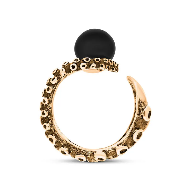18ct Rose Gold Whitby Jet Bead Swirl Tentacle Ring