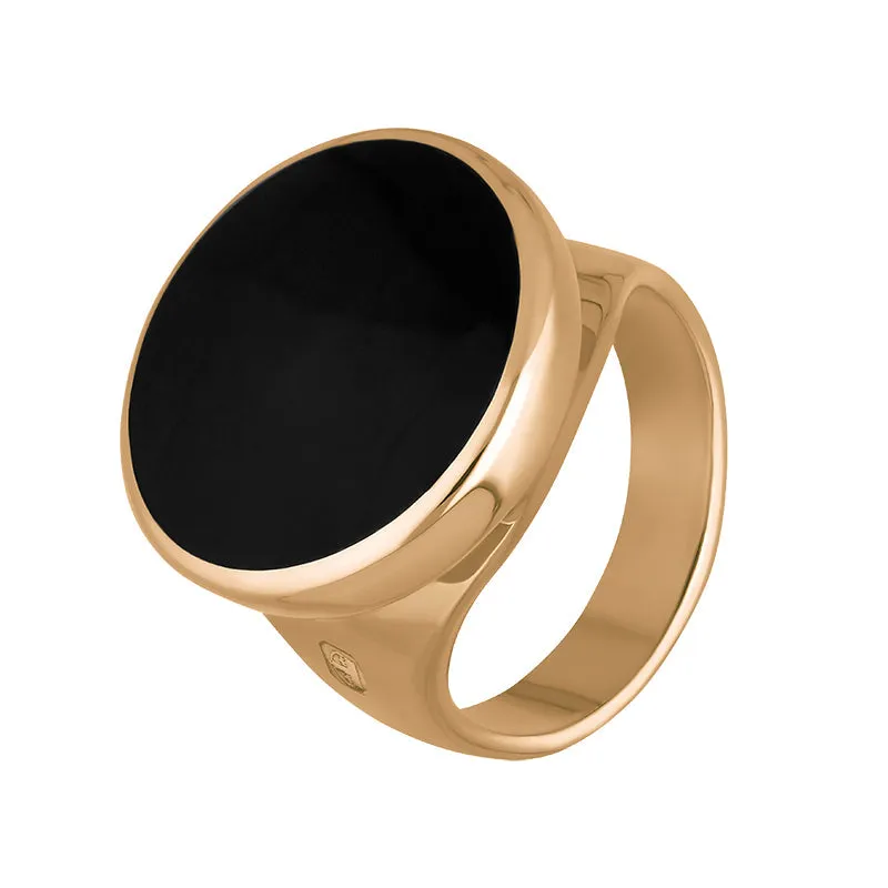 18ct Rose Gold Whitby Jet Hallmark Small Round Ring