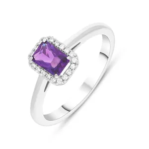 18ct White Gold Amethyst Diamond Emerald Cut Cluster Ring