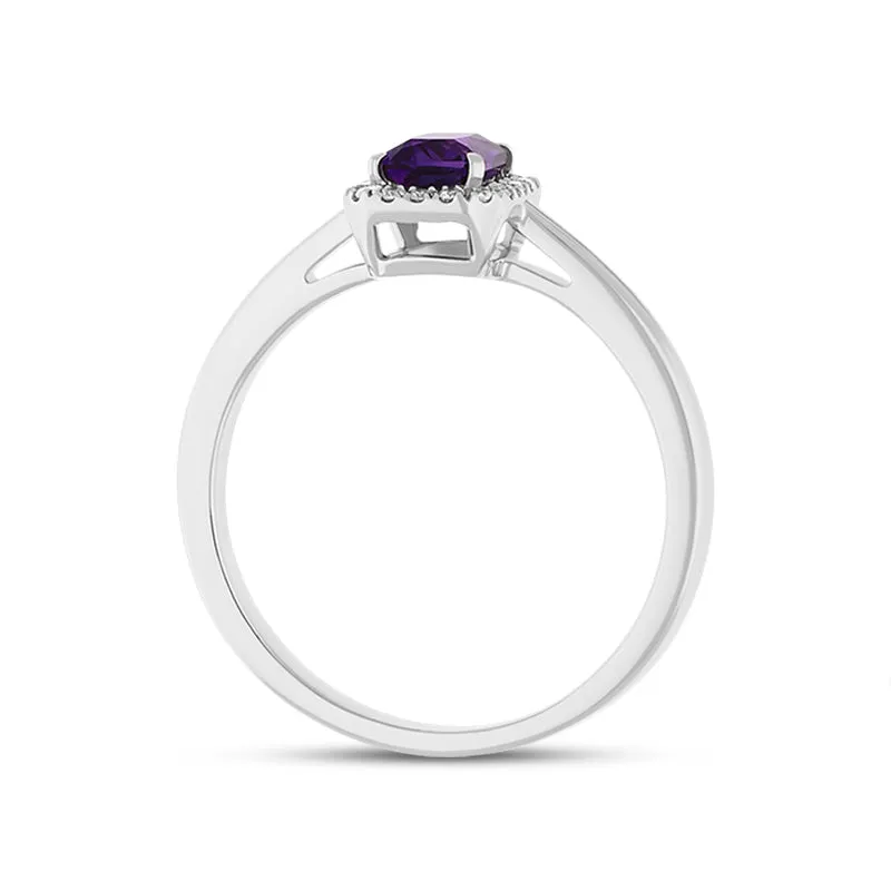 18ct White Gold Amethyst Diamond Emerald Cut Cluster Ring