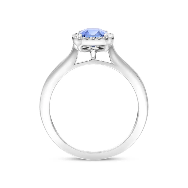 18ct White Gold Sapphire Diamond Emerald Cut Cluster Ring D