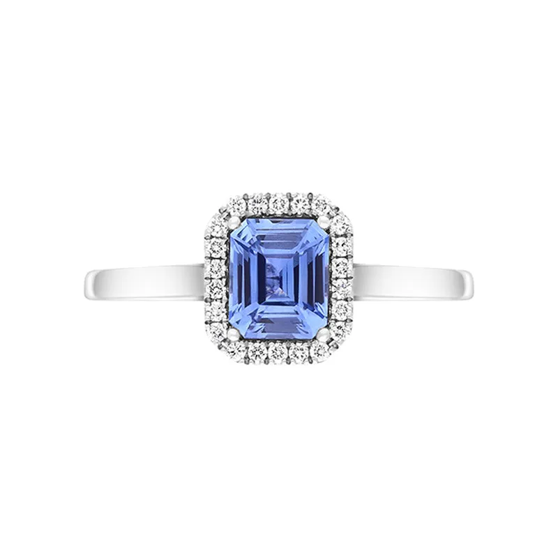 18ct White Gold Sapphire Diamond Emerald Cut Cluster Ring D
