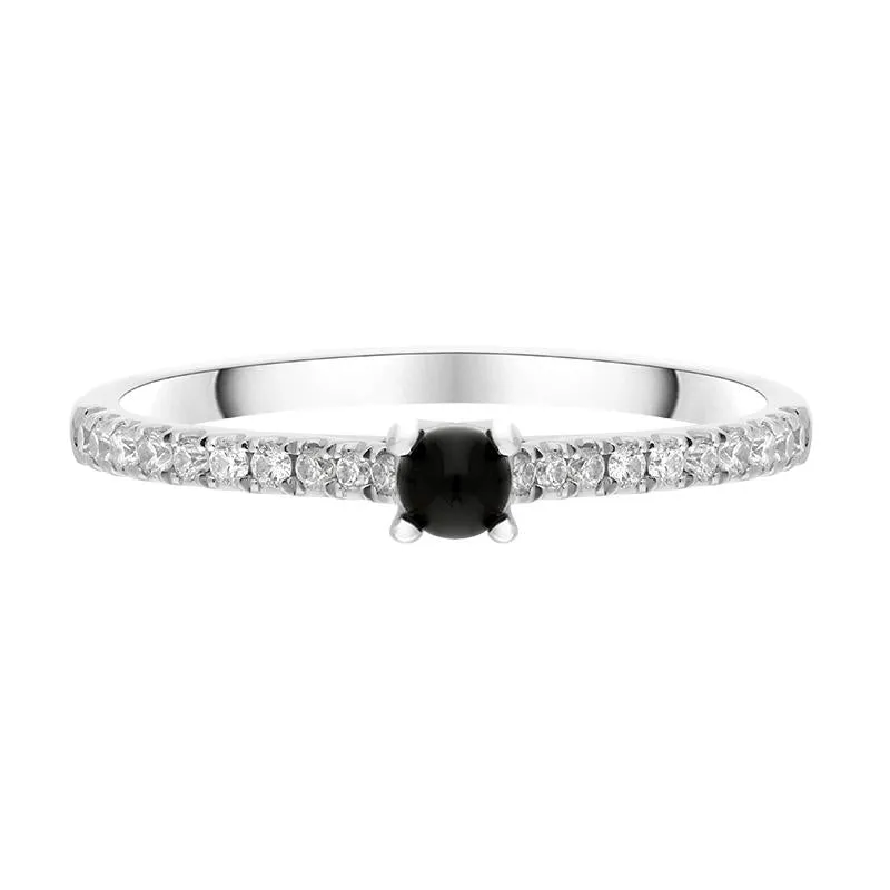 18ct White Gold Whitby Jet 0.19ct Diamond Shoulder Ring