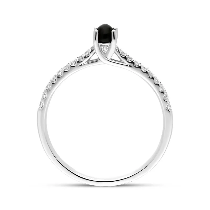 18ct White Gold Whitby Jet 0.19ct Diamond Shoulder Ring