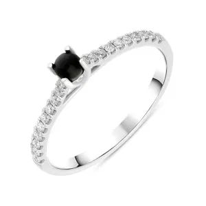 18ct White Gold Whitby Jet 0.19ct Diamond Shoulder Ring