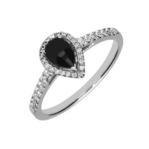 18ct White Gold Whitby Jet 0.25 Carat Diamond Pear Shoulder Ring