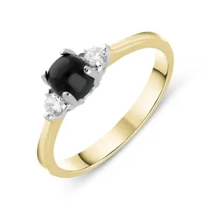 18ct Yellow Gold Whitby Jet Diamond Round Claw Set Ring