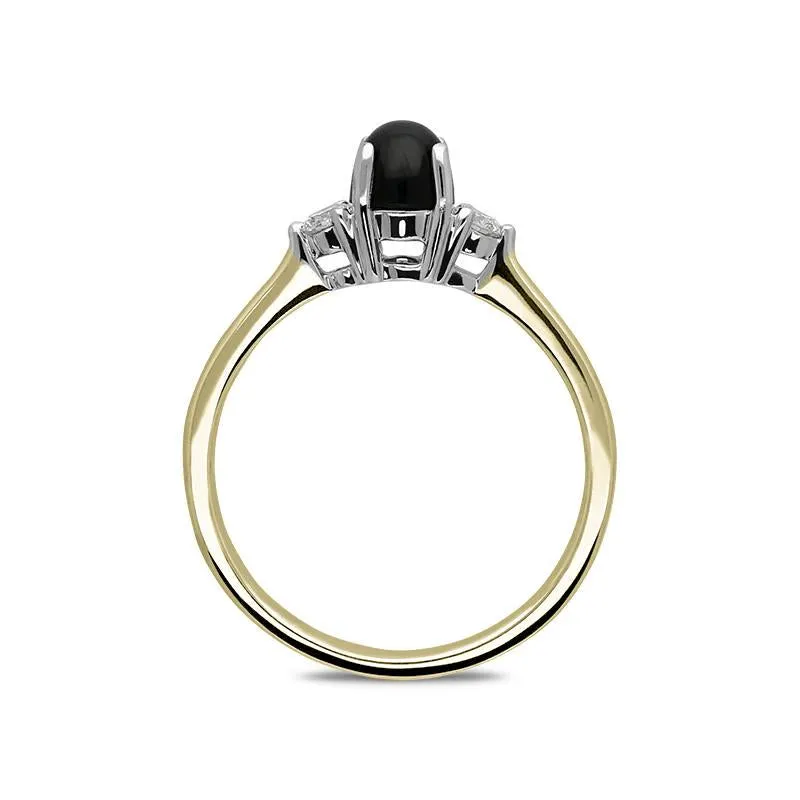 18ct Yellow Gold Whitby Jet Diamond Round Claw Set Ring