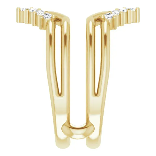 18K Gold Chevron Shape Diamond Ring Guard Wedding Band