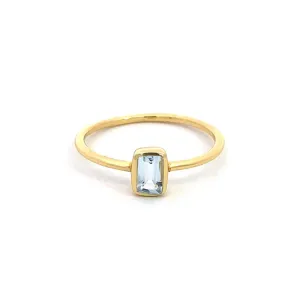 18K Yellow Gold Vermeil Blue Topaz Classic Ring