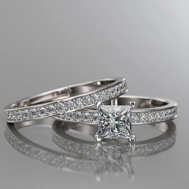 1ct Princess Cut Diamond Gold Bridal Set - 02US33B