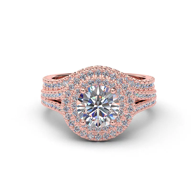 2.0ct Brilliant Diamond Double Halo Gold Bridal Wedding Ring  - 01US11