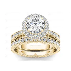 2.0ct Brilliant Diamond Halo Gold Bridal Set - 01US06