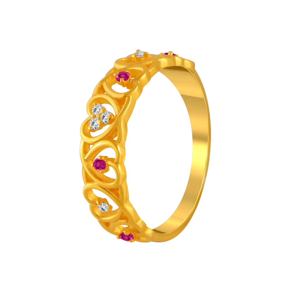 22KT Yellow Gold And American Diamond Ring For Women