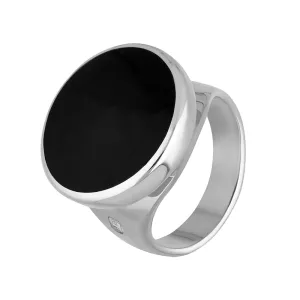 9ct White Gold Whitby Jet Hallmark Small Round Ring