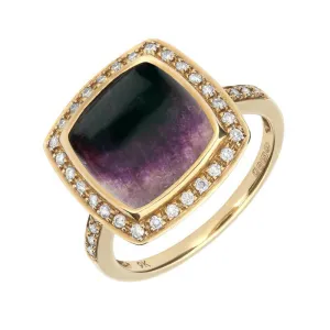 9ct Yellow Gold Blue John Diamond Single Square Cushion Ring