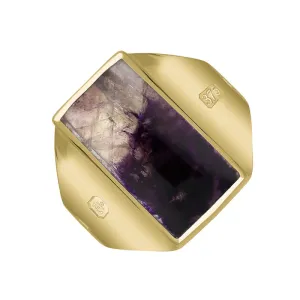 9ct Yellow Gold Blue John Hallmark Small Oblong Ring