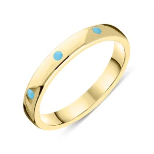 9ct Yellow Gold Turquoise 3mm Wedding Band Ring