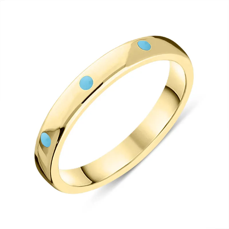 9ct Yellow Gold Turquoise 3mm Wedding Band Ring