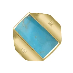 9ct Yellow Gold Turquoise Hallmark Small Oblong Ring