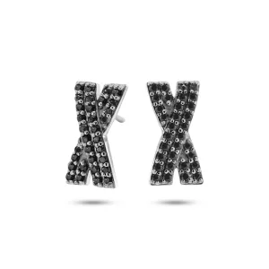 9k White Gold Earrings Set with Black Diamond