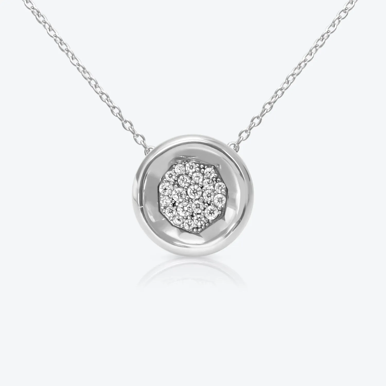 A. Sun Halo Core 18K White Gold Necklace w. Lab-Grown Diamond Pav??