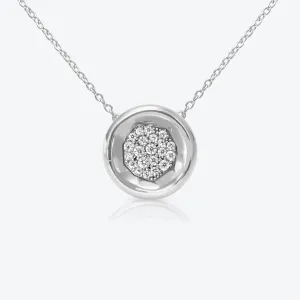 A. Sun Halo Core 18K White Gold Necklace w. Lab-Grown Diamond Pav??