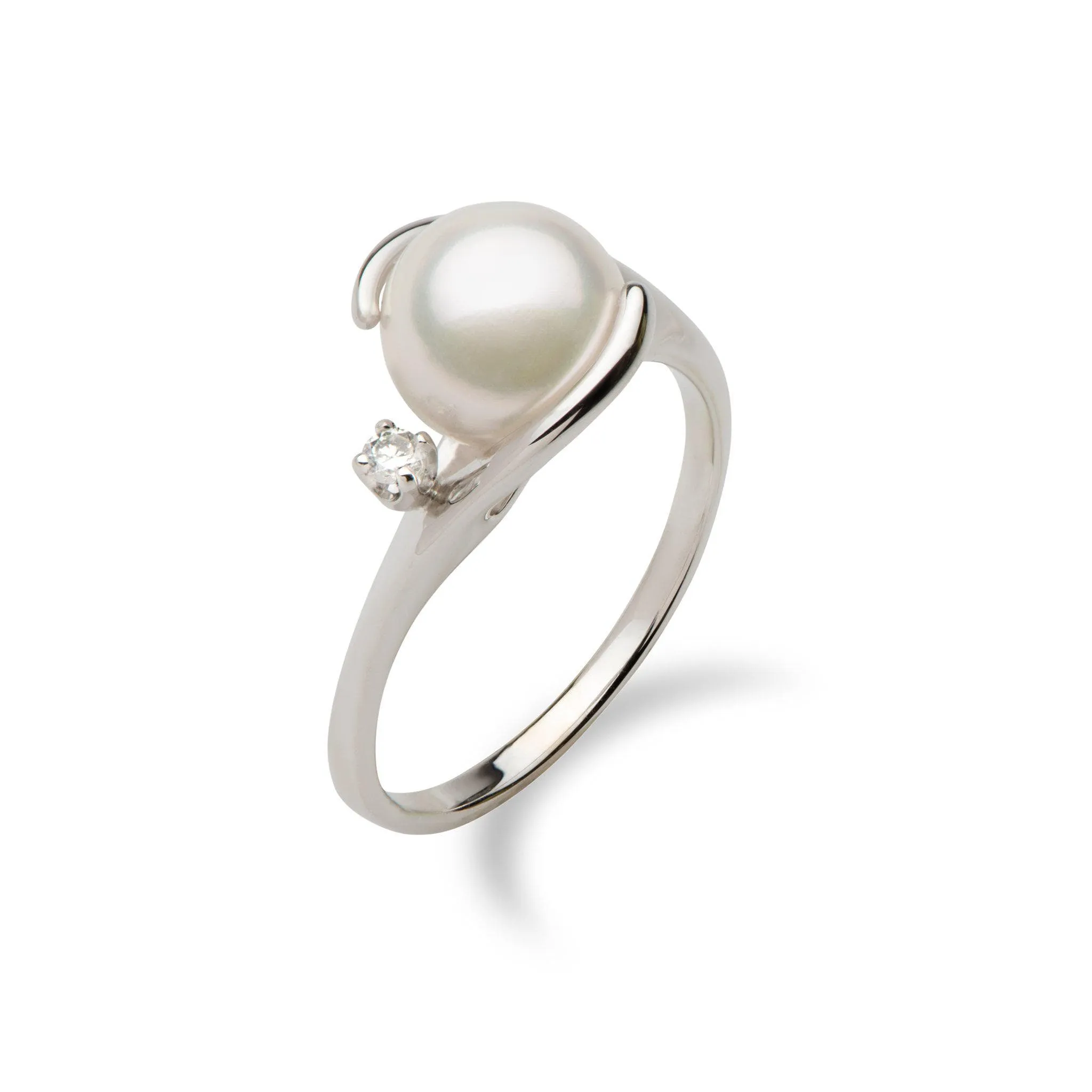 Akoya White Pearl Ring in White Gold with Diamond - 8mm