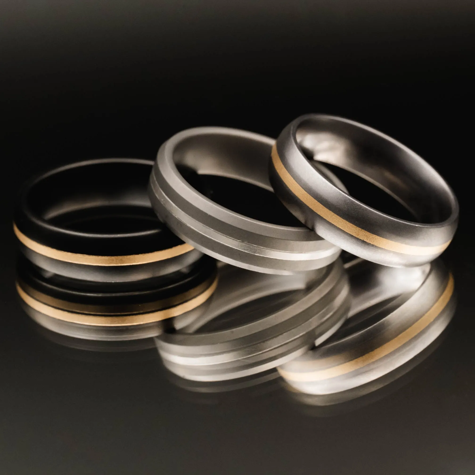 Alternative Metal Band - Bevel Edge Profile with Platinum Inlay