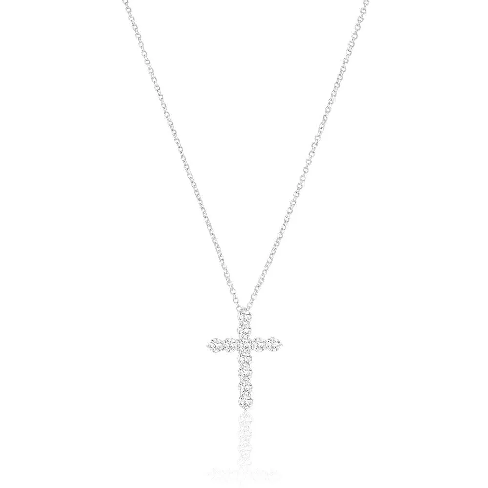 Belluno Croce Silver Necklace w. Zirconias