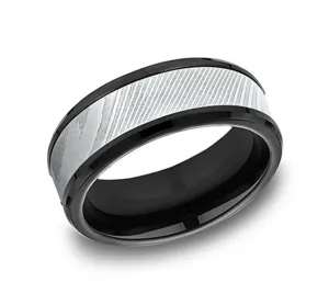Black Titanium Damascus Steel 8mm Beveled Wedding Band