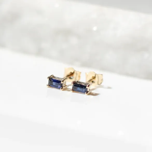 Blue Sapphire Baguette Stud Earrings