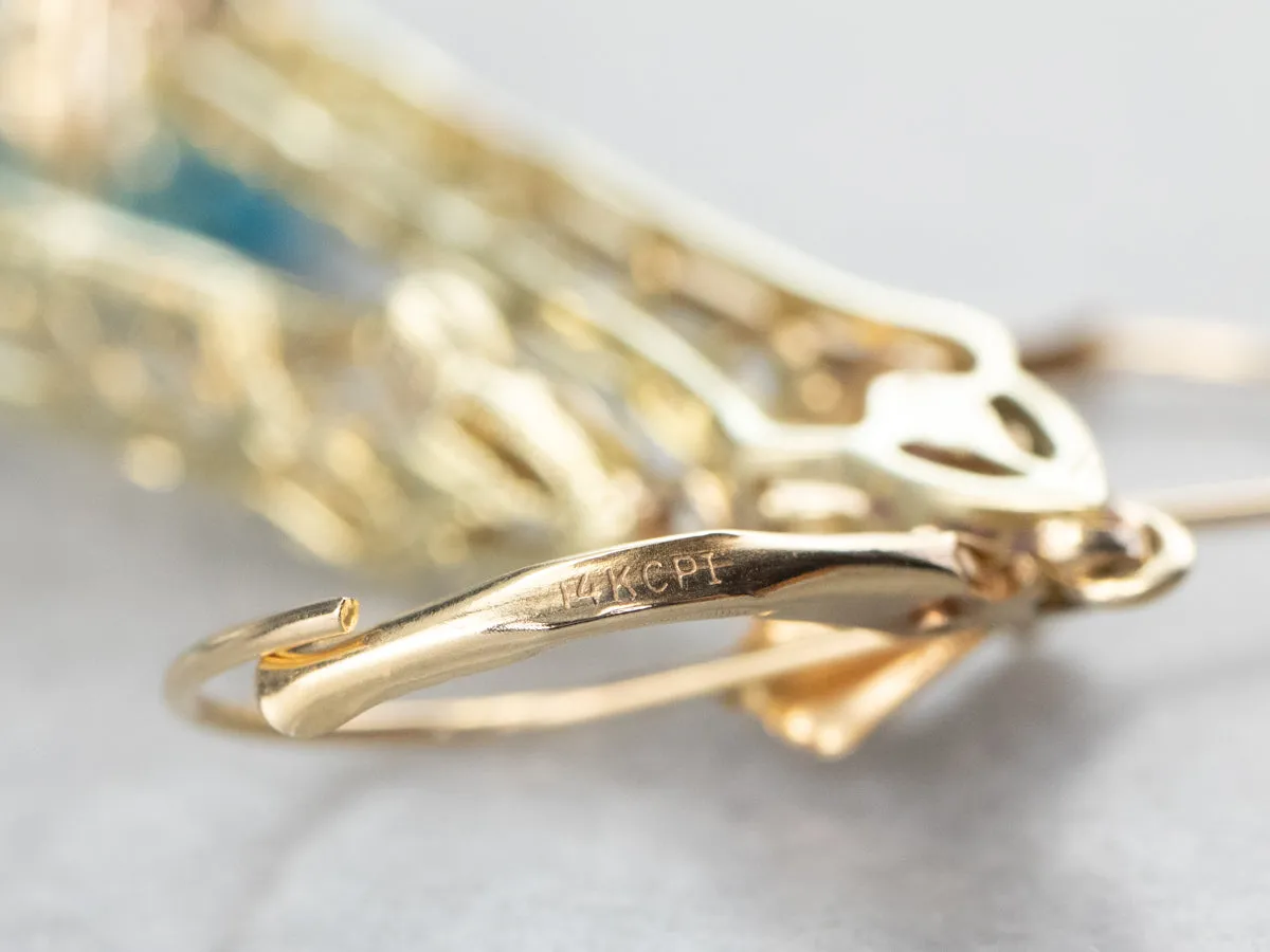Blue Topaz Gold Filigree Bar Drop Earrings