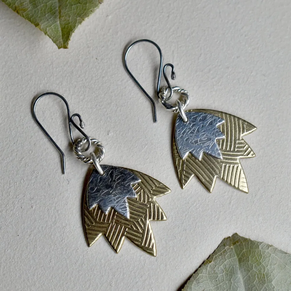 Brass Lotus Flower Double Drop Earrings