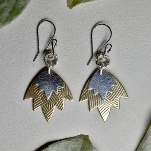 Brass Lotus Flower Double Drop Earrings