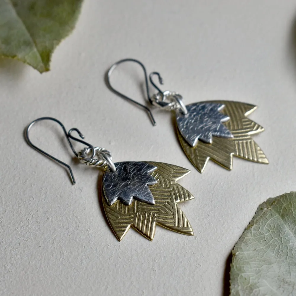 Brass Lotus Flower Double Drop Earrings